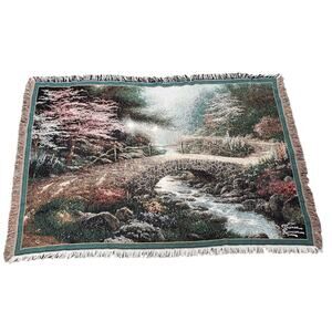 Thomas Kinkade Bridge Of Faith Tapestry Fringe Throw Sofa Blanket